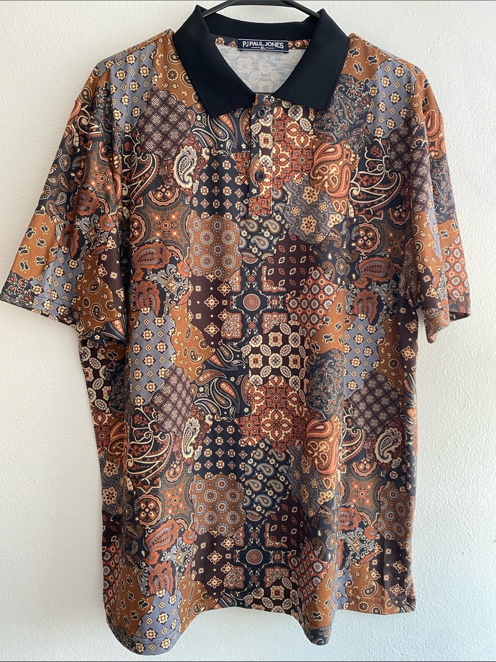 Paul Jones Men's Patchwork Paisley Polo in Brown & Black